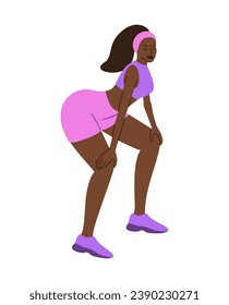 Beautiful african american girl weared in colourful crop top and bike shorts dancing twerk. EPS 10 vector illustration.	
