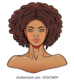 Beautiful African American Lady. Isolated vector portrait.