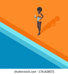Beautiful African American on an abstract background. Summer holiday by the sea .Flat vector illustration. people isometric