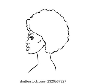 beautiful african american  woman face portrait  profile side view line drawing outline style vector illustration