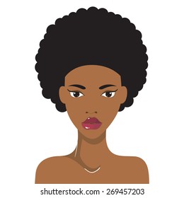 Beautiful African American woman with lovely hairstyle. Fashion model hand drawn design element,banner template,cartoon,female character.Vector Illustration