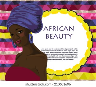 beautiful african american woman on colorful background, vector illustration