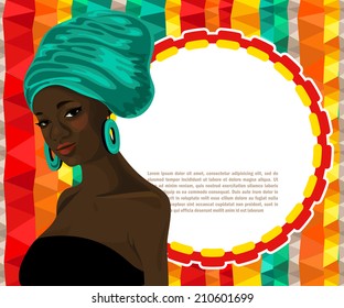 Beautiful African American Woman On Colorful Background, Vector Illustration