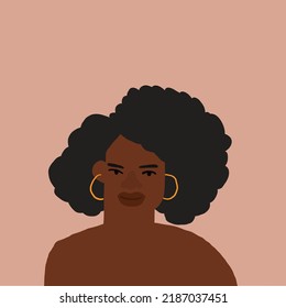 Beautiful African American woman portrait on beige background. Black women hairstyle. Dark skin beautiful woman avatar.