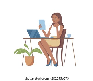 Beautiful African American Woman Sitting Table Stock Vector (Royalty ...