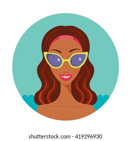 Beautiful African American woman smile and Looks happy in stylish sunglasses Summer fashion concept