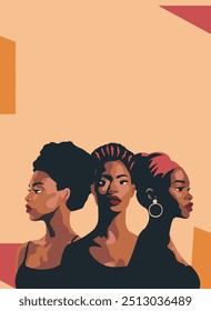 Beautiful African American women standing together. Vector illustration on the theme of international women's day, feminism, women power. Movements for gender equality and women's empowerment