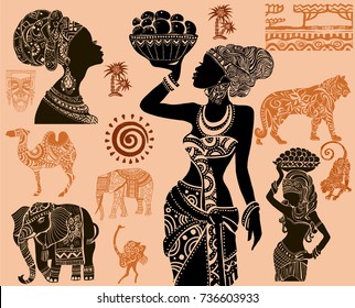 
Beautiful African ethnic set. African people and animals.