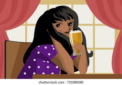 beautiful african girl drinking beer