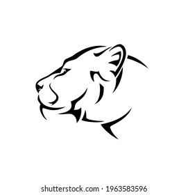 beautiful african lioness profile head portrait - black and white vector animal outline design