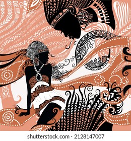 
Beautiful African pattern with silhouettes of African women.