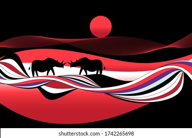 Beautiful African picture of a rhinoceros on an abstract background