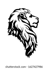 Beautiful african proud powerful nobility big old leo fierce looking for prey. Freehand outline black ink hand drawn logo emblem sketchy in art doodle engrave style on paper space. Side closeup view