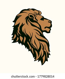 Beautiful african proud powerful nobility big old leo fierce looking for prey. Freehand outline black ink hand drawn logo emblem sketchy in art doodle engrave style on paper space. Side closeup view
