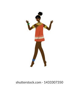 Beautiful African Woman, Aboriginal Girl Dressed in Bright Traditional Tribal Clothing and Ethnic Jewelry Vector Illustration