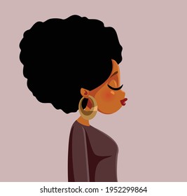 Beautiful African Woman with Afro Hair Vector Illustration. Profile portrait of an African American woman with natural hairstyle and big statement earrings
