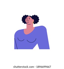 Beautiful african woman avatar. Portrait of confident young character is smiling isolated on a white background. Contemporary Flat Vector Illustration