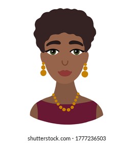 Beautiful African woman. Beautiful Black woman. Vector illustration isolated on white background. Portrait. Vector flat illustration. 