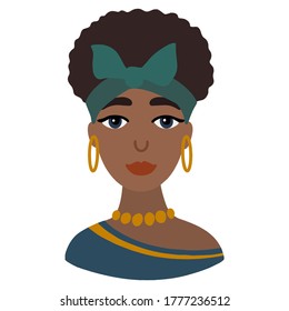 Beautiful African woman. Beautiful Black woman. Vector illustration isolated on white background. Portrait. Vector flat illustration. 