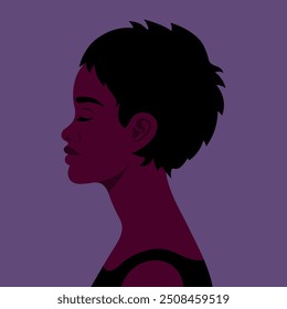 Beautiful African woman with closed eyes profile view portrait. Young female abstract avatar. Vector illustration