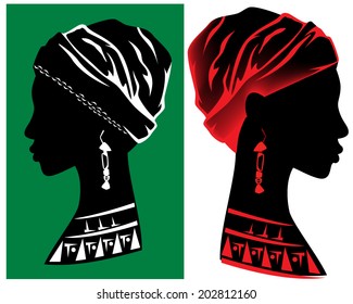 Beautiful african woman head design - fine profile vector silhouette