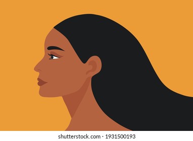 Beautiful african woman side view face vector illustration.