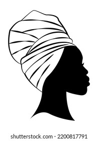 beautiful african woman silhouette in traditional turban, black woman vector silhouette isolated, hairstyle concept, headdress afro style icon