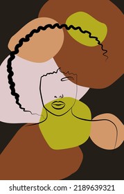 Beautiful African woman. Wall art in the style of Pop art. Colorful wall art. Boho style. Portrait of a girl with a line.