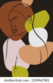 Beautiful African woman. Wall art in the style of Pop art. Colorful wall art. Boho style. Portrait of a girl with a line.