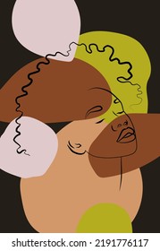 Beautiful African woman. Wall art in the style of Pop art. Colorful wall art. Boho style. Portrait of a girl with a line.