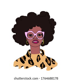 Beautiful African woman wearing eyeglasses and turtle neck sweater vector illustration