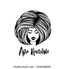 Beautiful African-American woman with elegant hairstyle and makeup.Style, beauty and hair salon vector illustration isolated on light background.Luxury,glamour portrait.Attractive big wig lady logo.