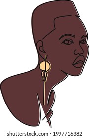 Beautiful africo american girl . Fashion model. Line art vector
