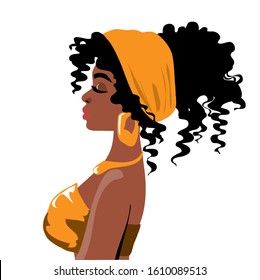 Beautiful afro american girl on a white background. Vector illustration of people isolated