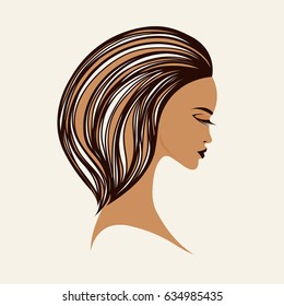 Beautiful Afro American woman with nice, volume dyed hair.Vector icon.