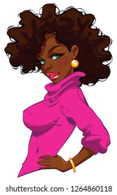 Beautiful Afro Girl wearing a pink turtleneck, vector file