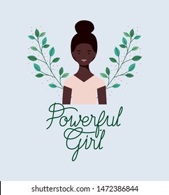 beautiful afro girl with wreath leafs frame
