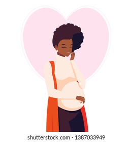 beautiful afro pregnancy woman in heart character