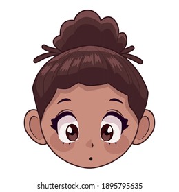 beautiful afro teenager girl anime head character vector illustration design