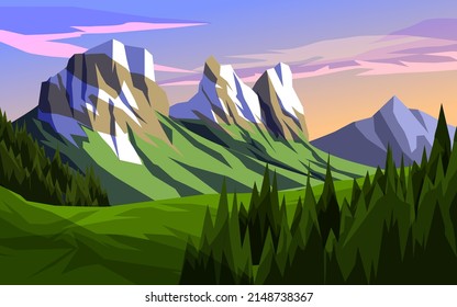 Beautiful afternoon mountain flat vector landscape