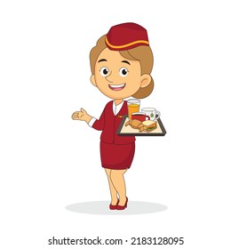 Beautiful Air Hostess With Food Tray