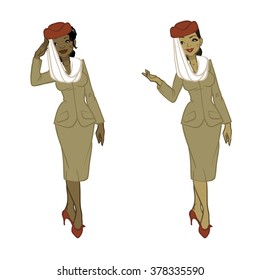Beautiful  air hostess. Woman in official clothes. colorfull and countour