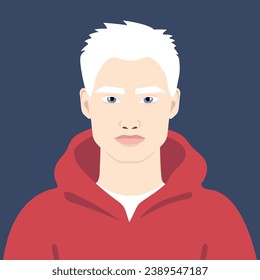 Hermoso retrato de hombre albino. Avatar de un joven con albinismo. Apariencia rara genética. Ilustración del vector