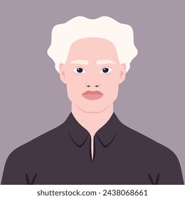 Beautiful Albino man portrait. Avatar of a young African male with albinism. Genetic rare appearance. Vector illustration