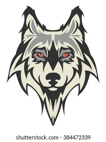 Beautiful albino wolf tattoo.Vector wolf's head as a design element on isolated background