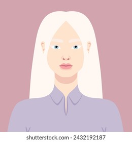 Hermoso retrato de mujer albina. Avatar de una joven con albinismo. Apariencia genética rara. Ilustración de vector