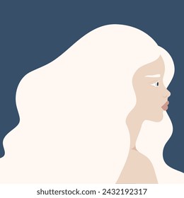 Beautiful Albino woman portrait.  Profile of a young female with albinism. Genetic rare appearance. Vector illustration