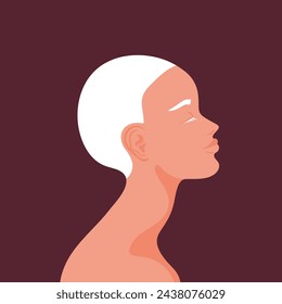 Beautiful Albino woman portrait.  Profile of a young female with white hair and closed eyes. Vector illustration