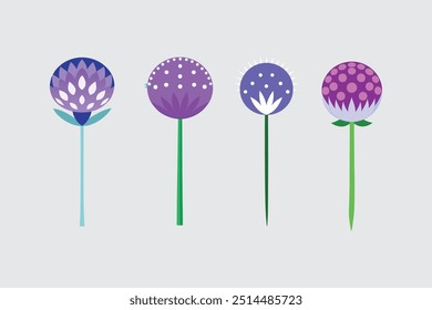  beautiful Allium flower vector art illustration showcasing the intricate details of its spherical blooms, perfect for botanical projects, floral designs, and digital artwork.