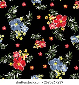 Bela Allover digital têxtil design padrão floral pronto para imprimir